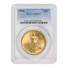 1910 $20 Gold Saint Gaudens PCGS MS65 Obverse