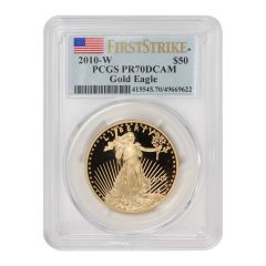 2010-W $50 Gold Eagle PCGS PR70DCAM FS Flag Label Obverse