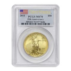 2011 $50 Gold Eagle PCGS MS70 FS Flag Obverse