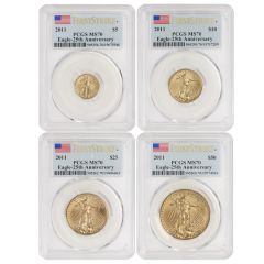Set of 4 2011 Gold Eagles PCGS MS70 FS Flag Label