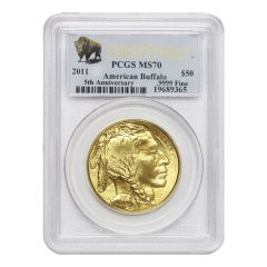 2011 $50 Gold Buffalo PCGS MS70 FS Bison Label Obverse