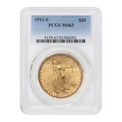 1911-S $20 Gold Saint Gaudens PCGS MS63 Obverse