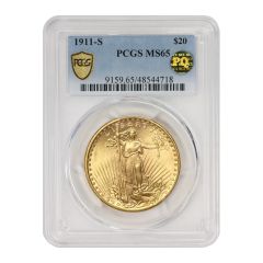 1911-S $20 Gold Saint Gaudens PCGS MS65 PQ Obverse