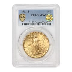 1911-S $20 Gold Saint Gaudens PCGS MS66 PQ Obverse