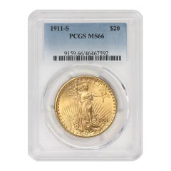 1911-S $20 Gold Saint Gaudens PCGS MS66 Obverse