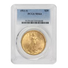 1911-S $20 Gold Saint Gaudens PCGS MS64 Obverse