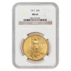 1911 $20 Gold Saint Gaudens NGC MS63