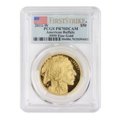 2011-W $50 Gold Buffalo PCGS PR70DCAM FS Flag Label Obverse
