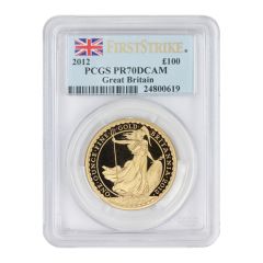 Great Britain 2012 £100 Gold Britannia PCGS PR70DCAM FS Obverse


