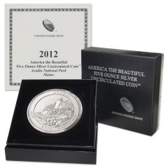 2012-P 5 oz 25c Silver America the Beautiful - Acadia BU w/ Box & CoA
