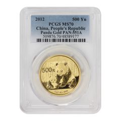 China 2012 Gold Panda 500 Yn PCGS MS70