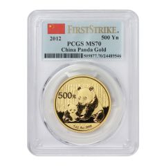 China 2012 Gold Panda 500 Yn PCGS MS70 FS Flag Label