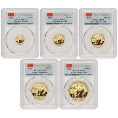 China 2012 Set of 5 Gold Panda PCGS MS70 FS Obverse