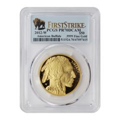 2012-W $50 Gold Buffalo PCGS PR70DCAM FS Bison Label Obverse