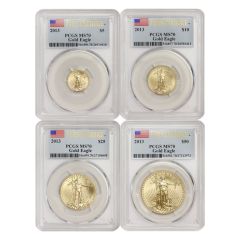 Set of 4 2013 Gold Eagles PCGS MS70 FS Obverse