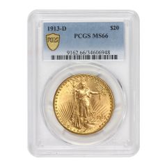 1913-D $20 Gold Saint Gaudens PCGS MS66