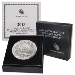 2013-P 5 oz 25c Silver America the Beautiful - White Mountain BU Mint Box & CoA