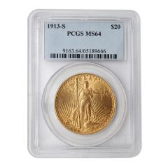 1913-S $20 Gold Saint Gaudens PCGS MS64 Obverse