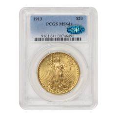 1913 $20 Gold Saint Gaudens PCGS MS64+ CAC Obverse