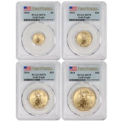 Set of 4 2014 Gold Eagle PCGS MS70 FS Flag Label
