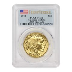 2014 $50 Gold Buffalo PCGS MS70 FS Flag Label Obverse