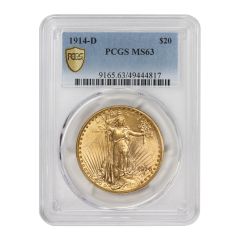 1914-D $20 Gold Saint Gaudens PCGS MS63 Obverse