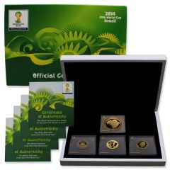 Set of 4 Gold/Copper 2014 Brazil FIFA World Cup Official Proof Set w/ OGP