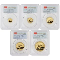 China 2014 Set of 5 Gold Panda PCGS MS70 FS