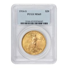 1914-S $20 Gold Saint Gaudens PCGS MS65 Obverse