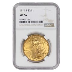 1914-S $20 Gold Saint Gaudens NGC MS66 Obverse