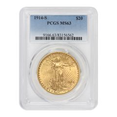 1914-S $20 Gold Saint Gaudens PCGS MS63 Obverse