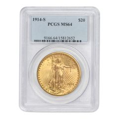 1914-S $20 Gold Saint Gaudens PCGS MS64 Obverse