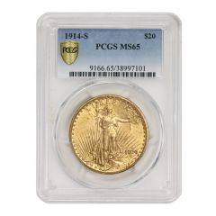 1914-S $20 Gold Saint Gaudens PCGS MS65 Obverse