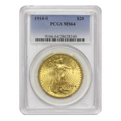 1914-S $20 Gold Saint Gaudens PCGS MS64