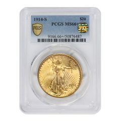 1914-S $20 Gold Saint Gaudens PCGS MS66+ PQ Obverse
