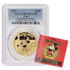 Niue 2014 Gold $200 Mickey Mouse Steamboat Willie PCGS PR70DCAM w/ COA
