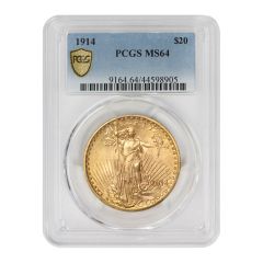 1914 $20 Gold Saint Gaudens PCGS MS64 Obverse