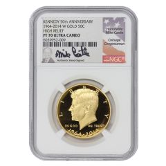 2014-W 50c Gold Kennedy High Relief NGC PF70UCAM Castle Label Obverse
