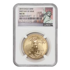 2015 $50 Gold Eagle NGC MS70 FDOI Liberty Label Obverse

