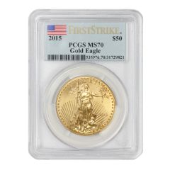 2015 $50 Gold Eagle PCGS MS70 FS Flag Obverse
