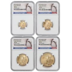Set of 4 2015 Gold Eagle NGC MS70 ER Eagle Label Obverse