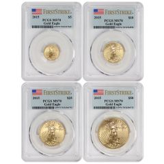 Set of 4 2015 Gold Eagle PCGS MS70 FS Obverse