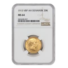 Denmark 1915-VBP 20 Kroner Gold Christian X NGC MS64 Obverse