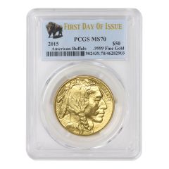 2015 $50 Gold Buffalo PCGS MS70 FDOI Bison Label