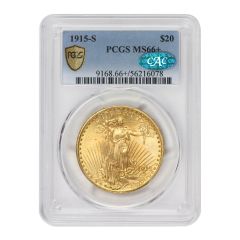 1915-S $20 Gold Saint Gaudens PCGS MS66+ CAC