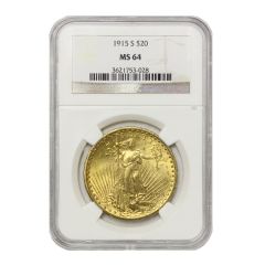 1915-S $20 Gold Saint Gaudens NGC MS64