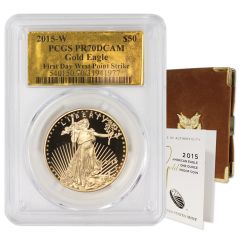 2015-W $50 Gold Eagle PCGS PR70DCAM FDWP Gold Label Obverse
