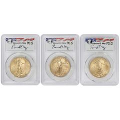Set of 3 2015-W $50 Gold Eagle PCGS SP70 FDOI D.C. Denver Philly Moy Label
