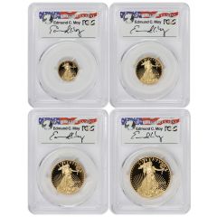 Set of 4 2015-W Gold Eagle PCGS PR70DCAM FDOI Washington DC Moy Label
