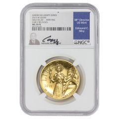 2015-W $100 Gold High Relief Liberty NGC MS70PL ER Moy Label Obverse
